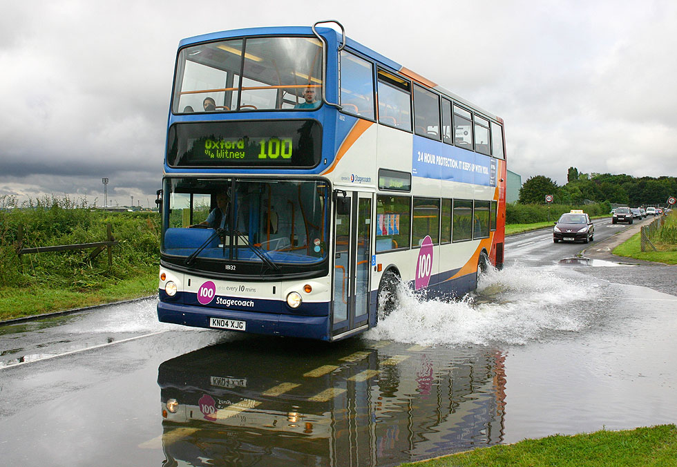 Bus in the floods at Brize Norton